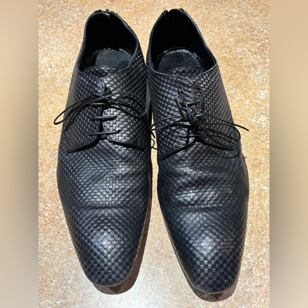 Louis Vuitton Black Checkered Leather Shoes Made In Italy